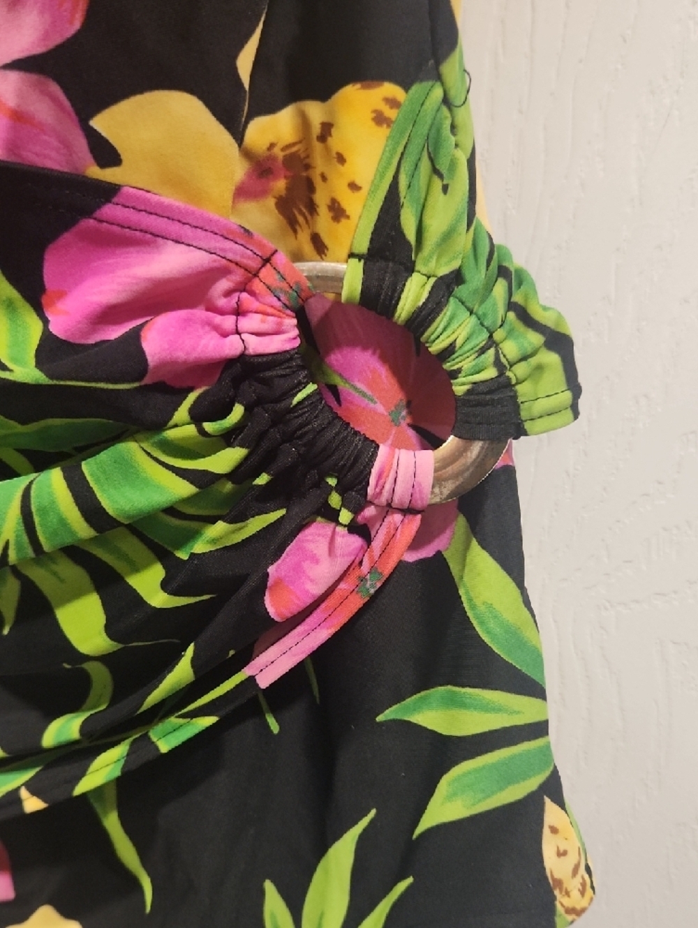 Tropical Floral One-Piece Swimsuit - Black with Pink & Yellow Flowers - Picture 7 of 10